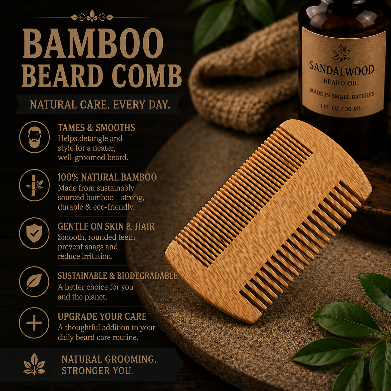 Bamboo Beard Comb
